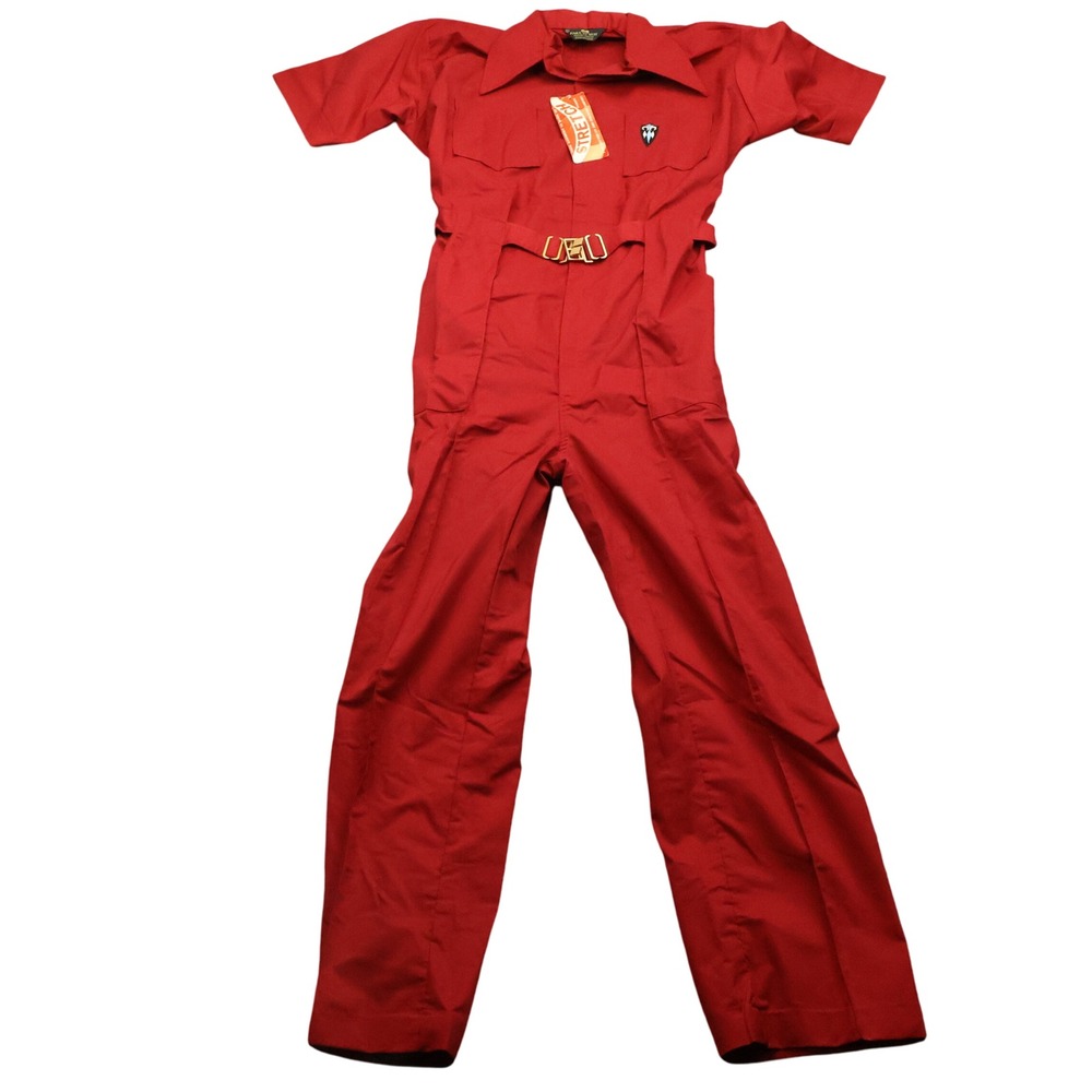 Vintage Jumpsuit size M Deadstock‎ Red Belted Stretch Utility Workwear Cosplay
